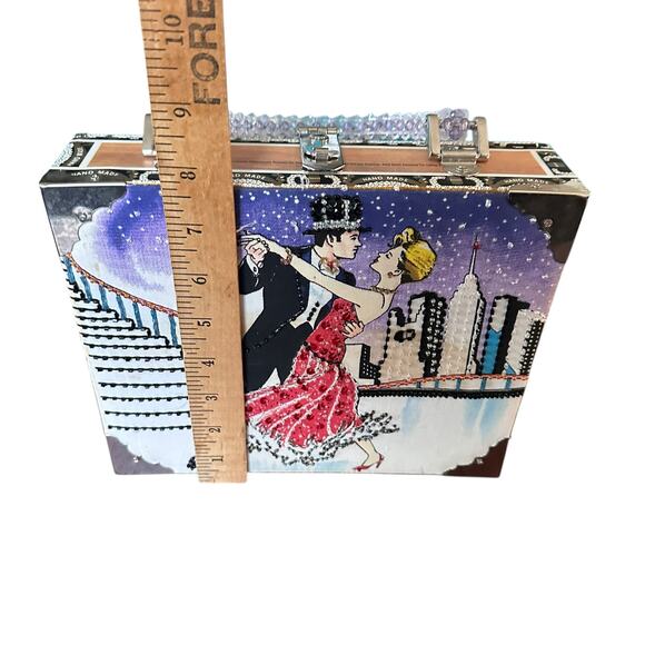 Vintage Handmade Cigar Box Purse Beaded Handle Dancing Couple Braciano Box Bag - Picture 9 of 11